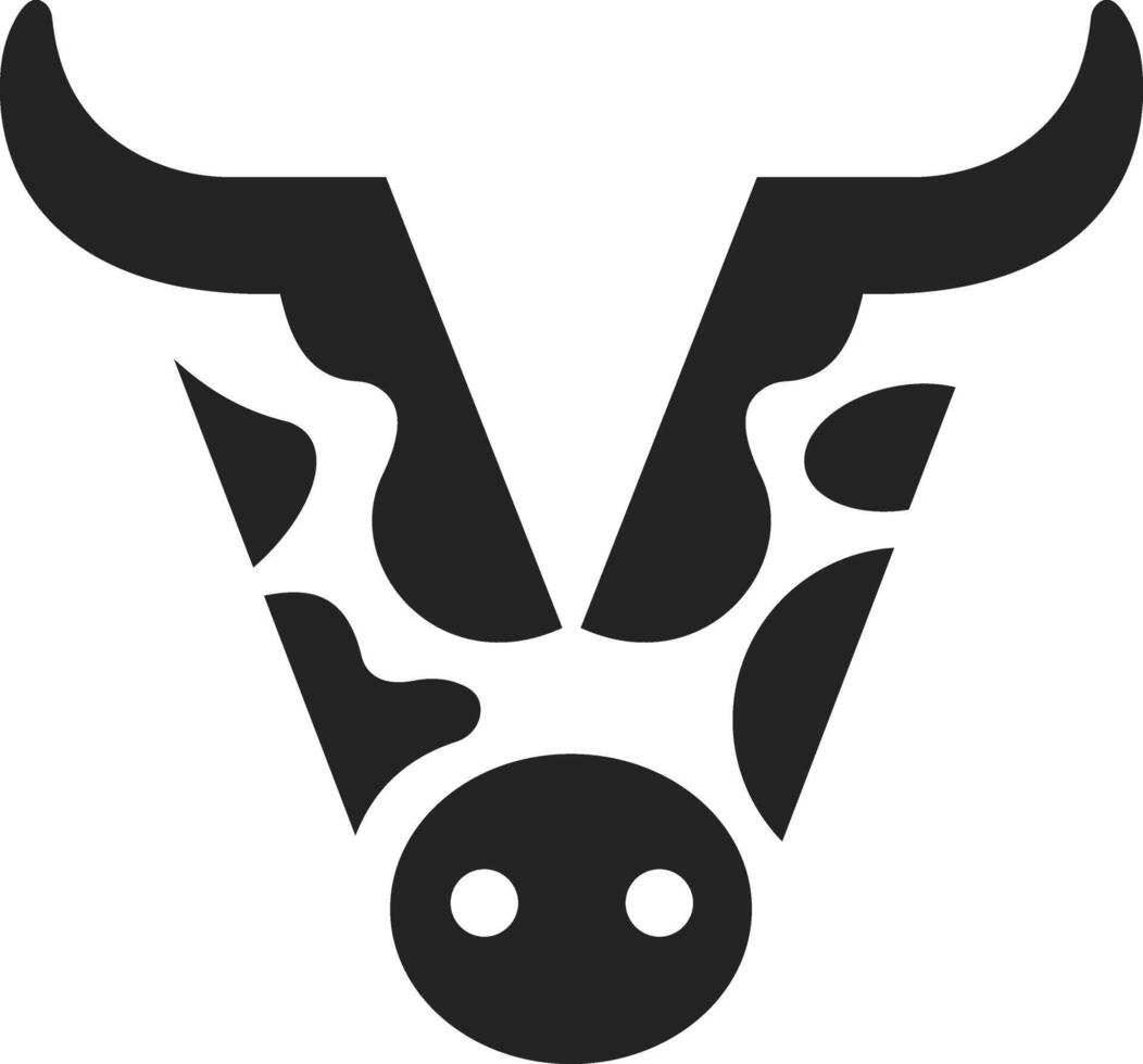 Alphabet V shaped cow logo design vector