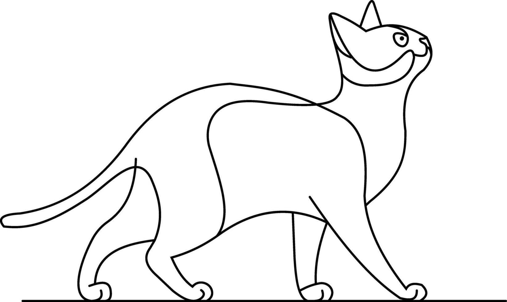 A walking cat in side profile, created with elegant, minimal line art and subtle curves vector