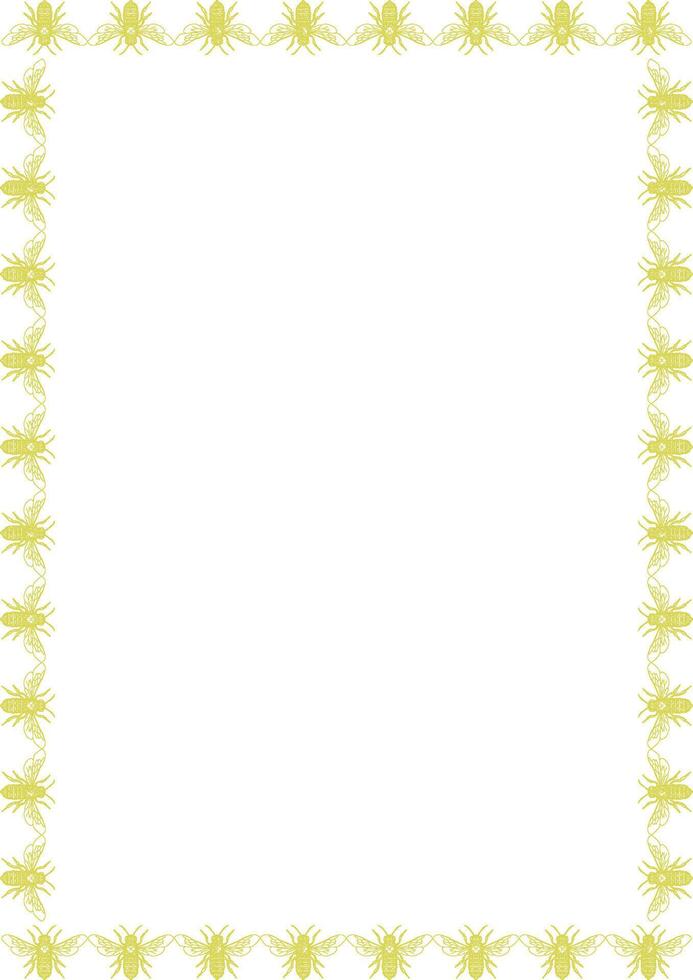 Honeybee engraving frame. Frame of cute honey bee animal template. Insect on white background vector
