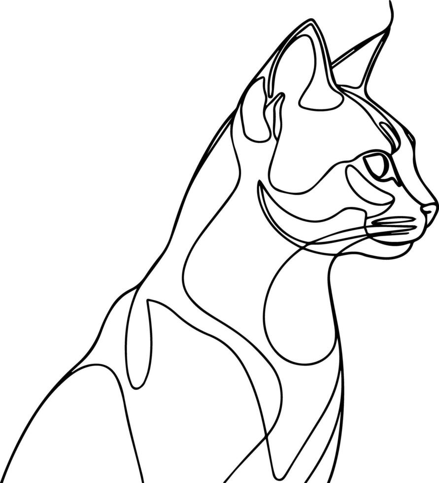 A sleek aesthetic line art of a cat in a side profile. The cat has sharp, geometric angles for the ears and soft curves for the body. vector