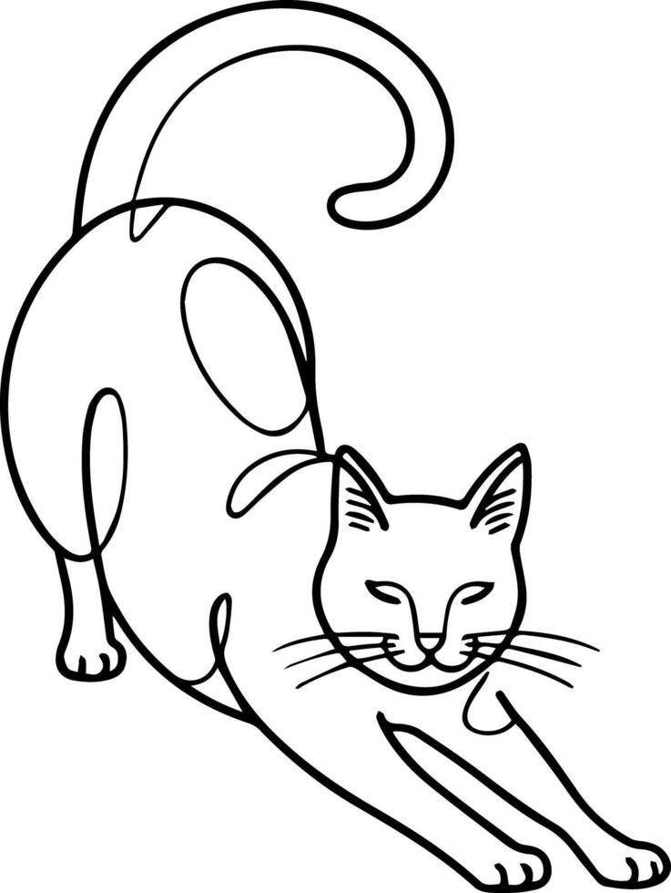 A minimalistic line art illustration of a cat stretching. vector