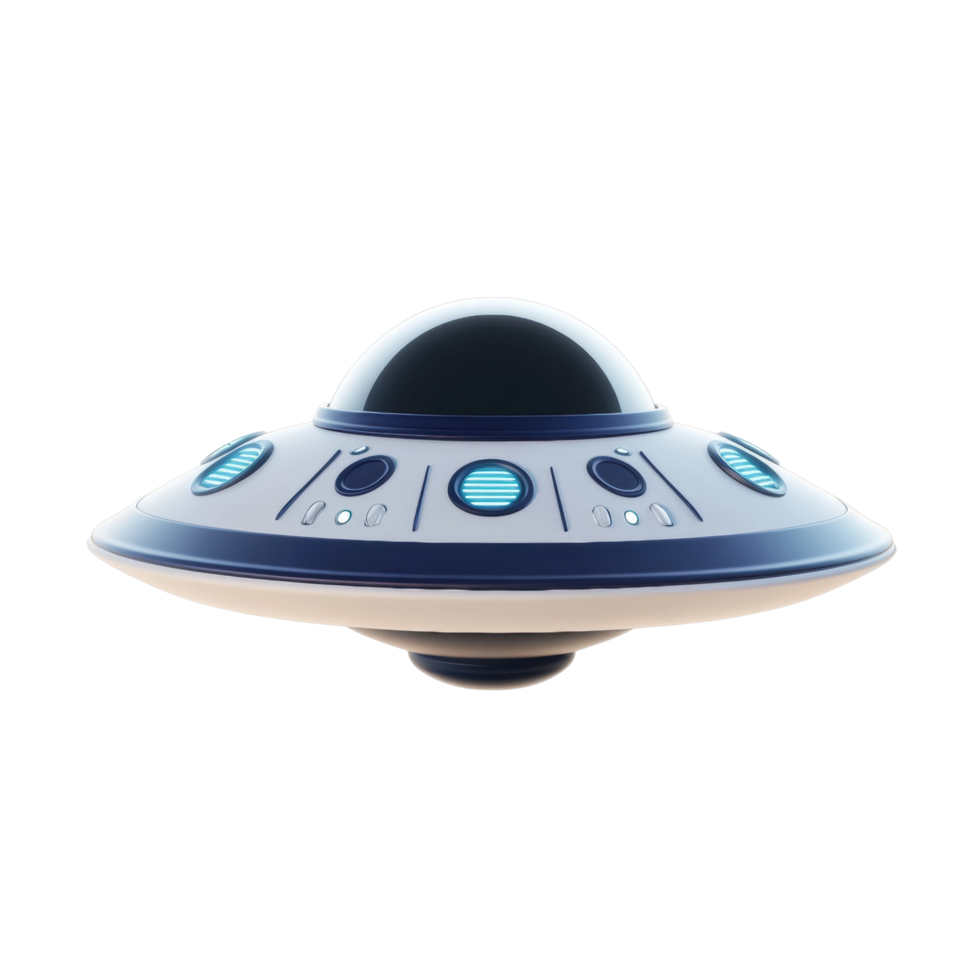 Futuristic flying saucer with blue accents and luminescent details png