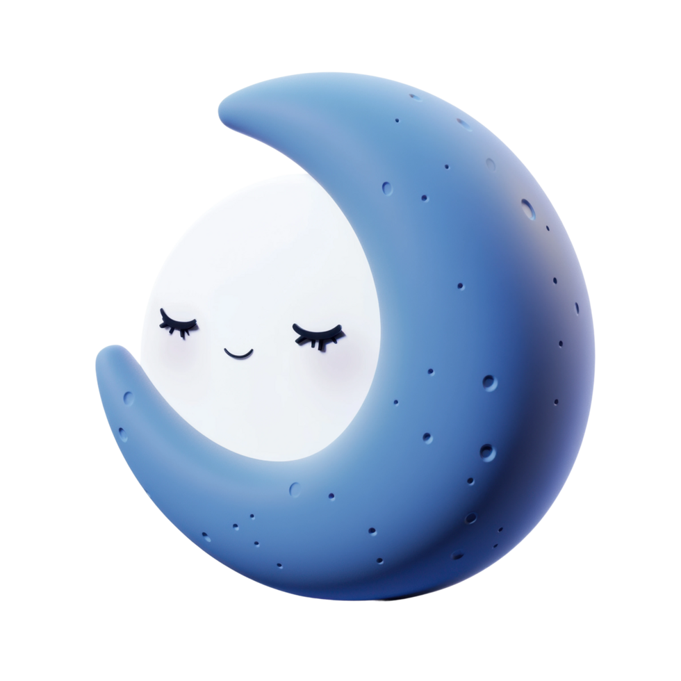 Cute cartoon sleeping moon with crescent eyes and smiling face png