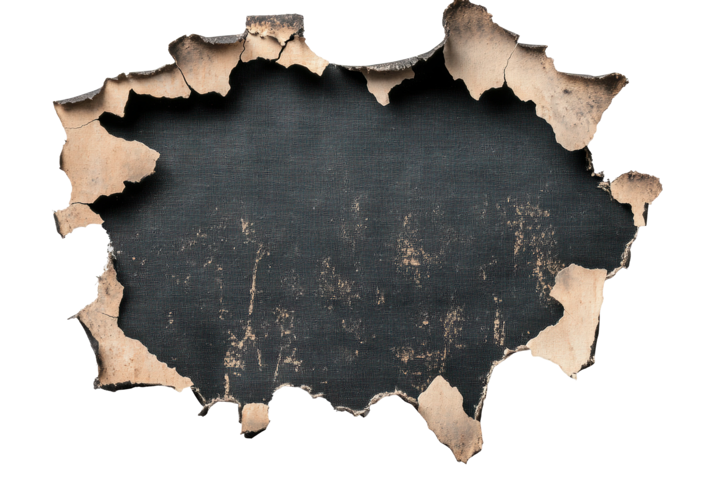 Torn burnt paper hole with ragged edges revealing texture png