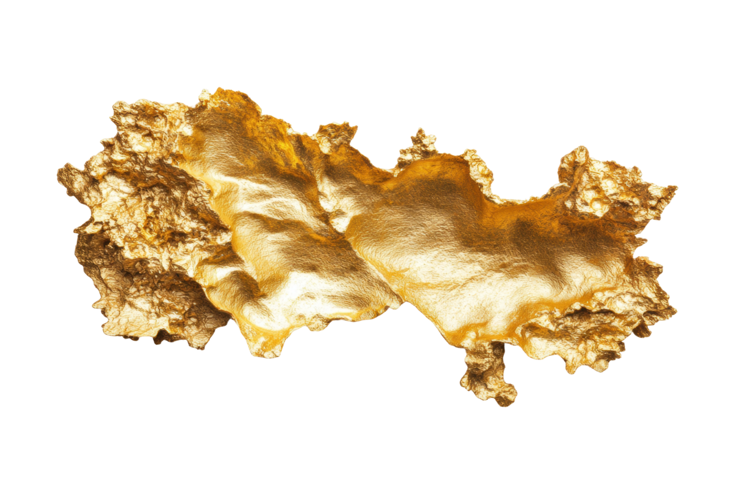 Irregular gold nugget with shiny textured surface png