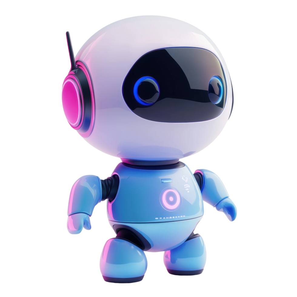 Futuristic cute robot with antenna and blue body png