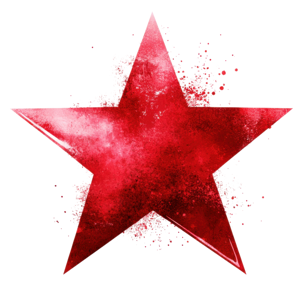 Grunge red star with splatter effect and textured surface png