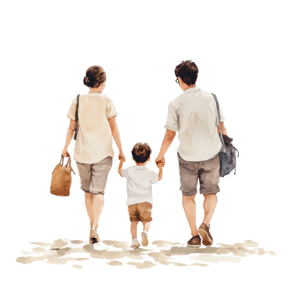 Asian family walking hand in hand - parents with child exploring outdoors png