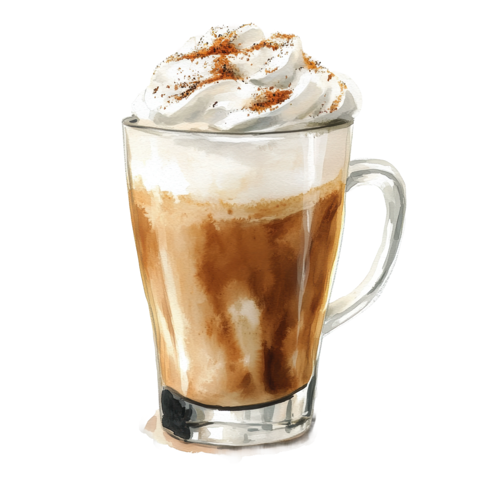 Creamy latte with whipped topping and cinnamon in a glass mug png