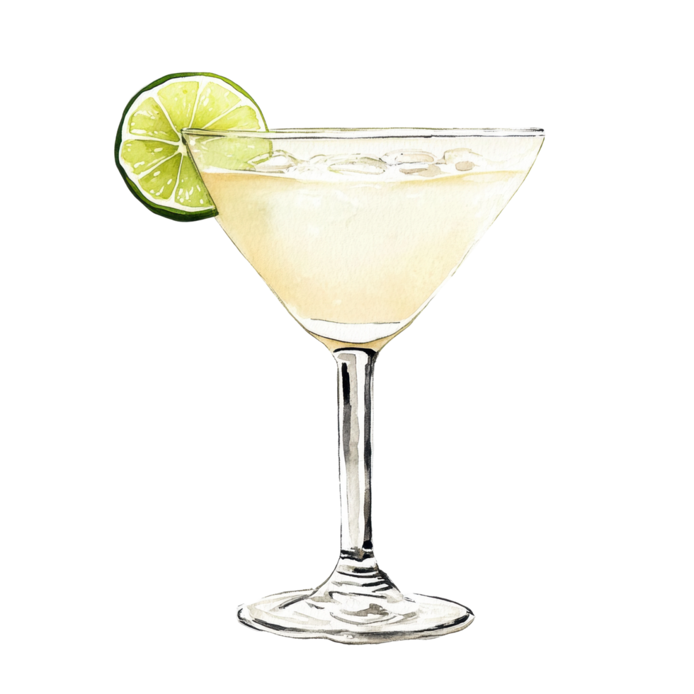 Classic margarita cocktail with lime garnish in a glass png