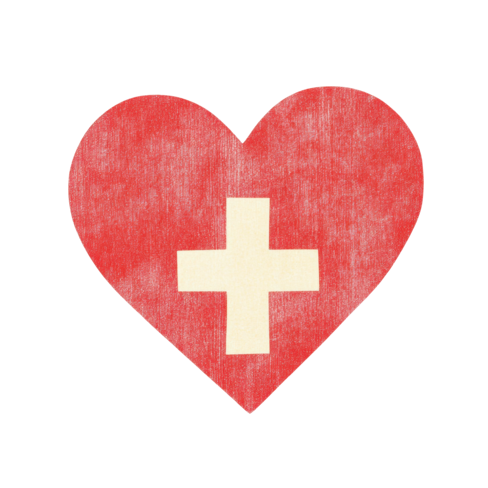 Heart-shaped red cross symbolizing healthcare and safety png