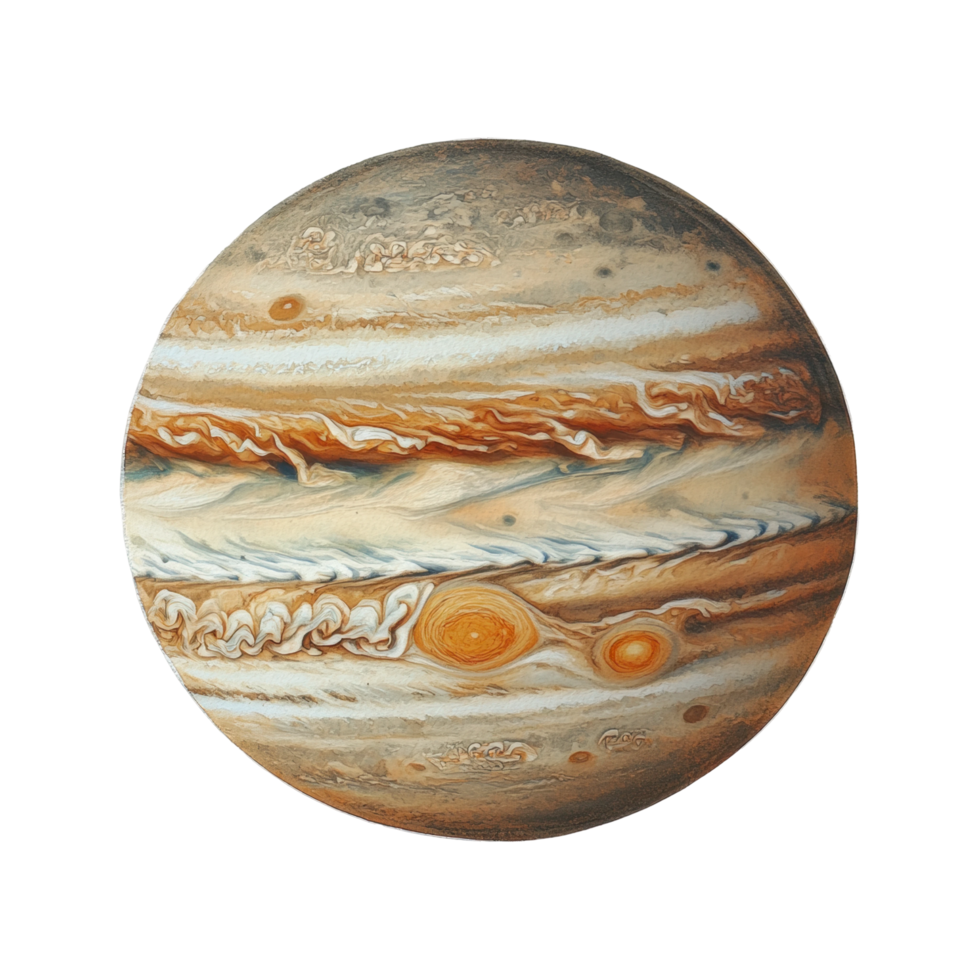 Detailed view of jupiter's turbulent atmosphere with bands and storms png
