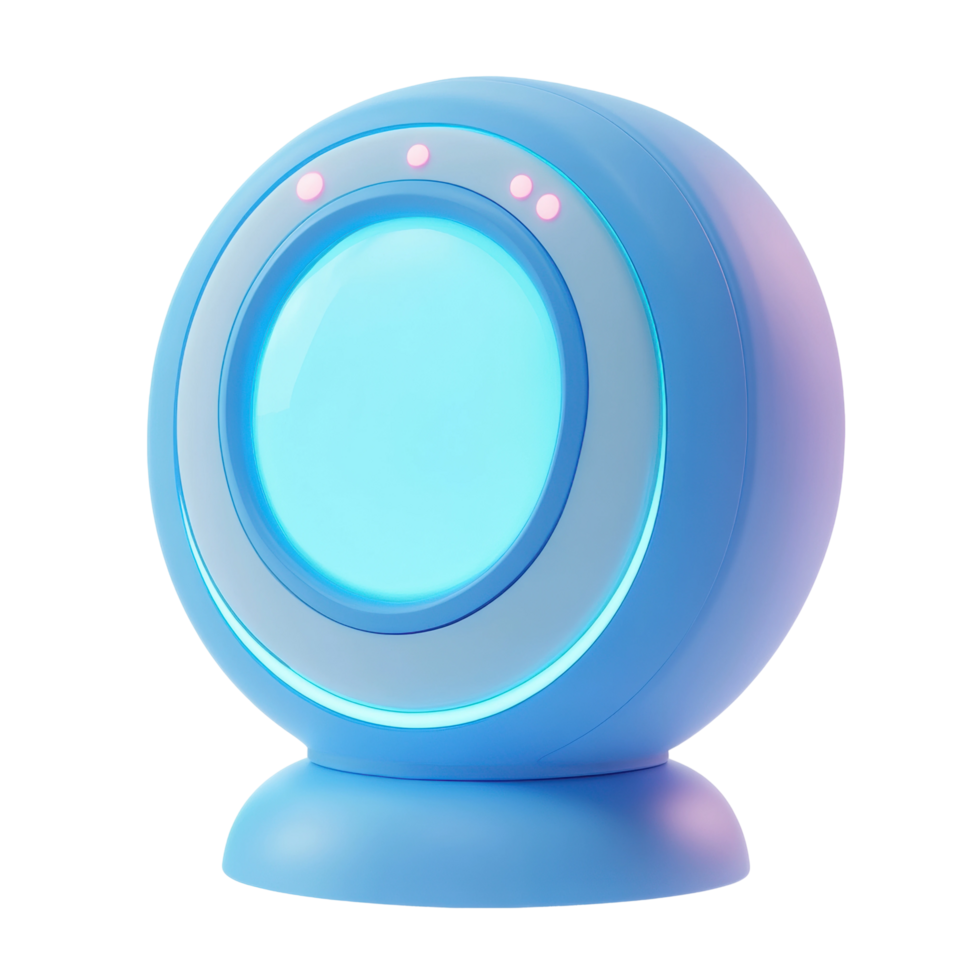 Futuristic blue circular led lamp with soft glow png