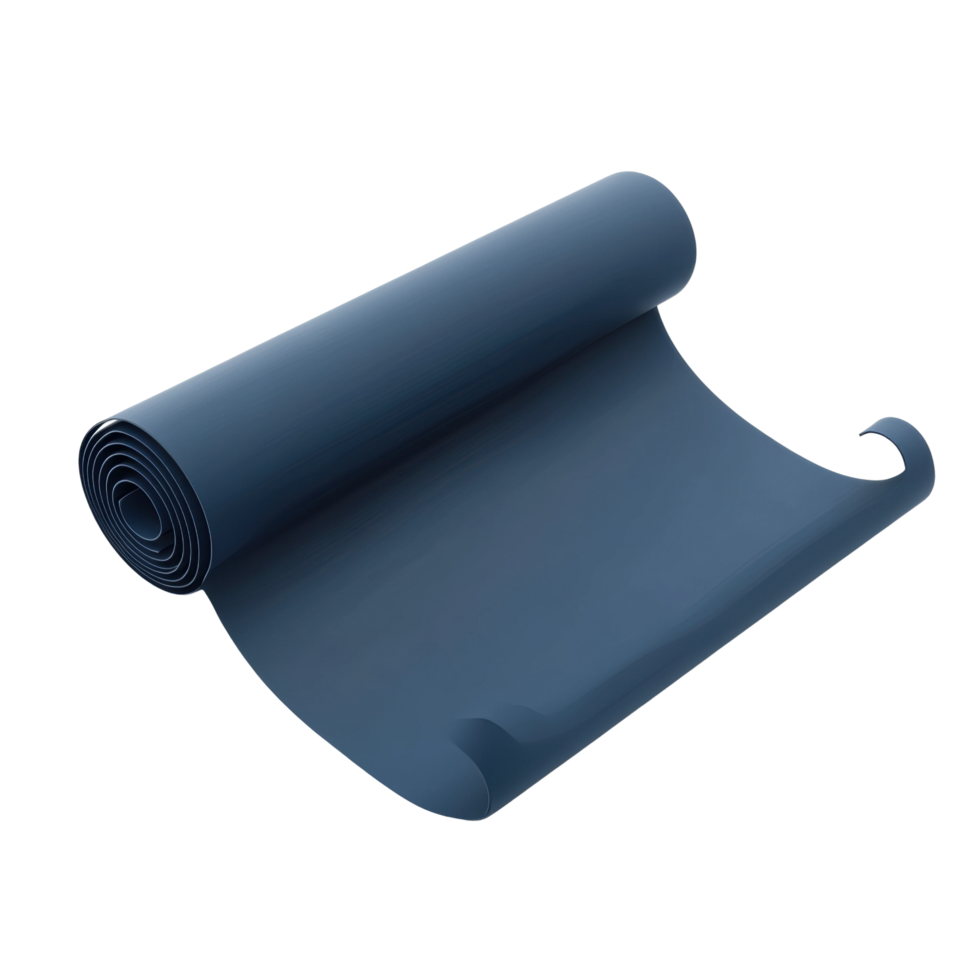 Rolled yoga mat with smooth texture and curved edges png