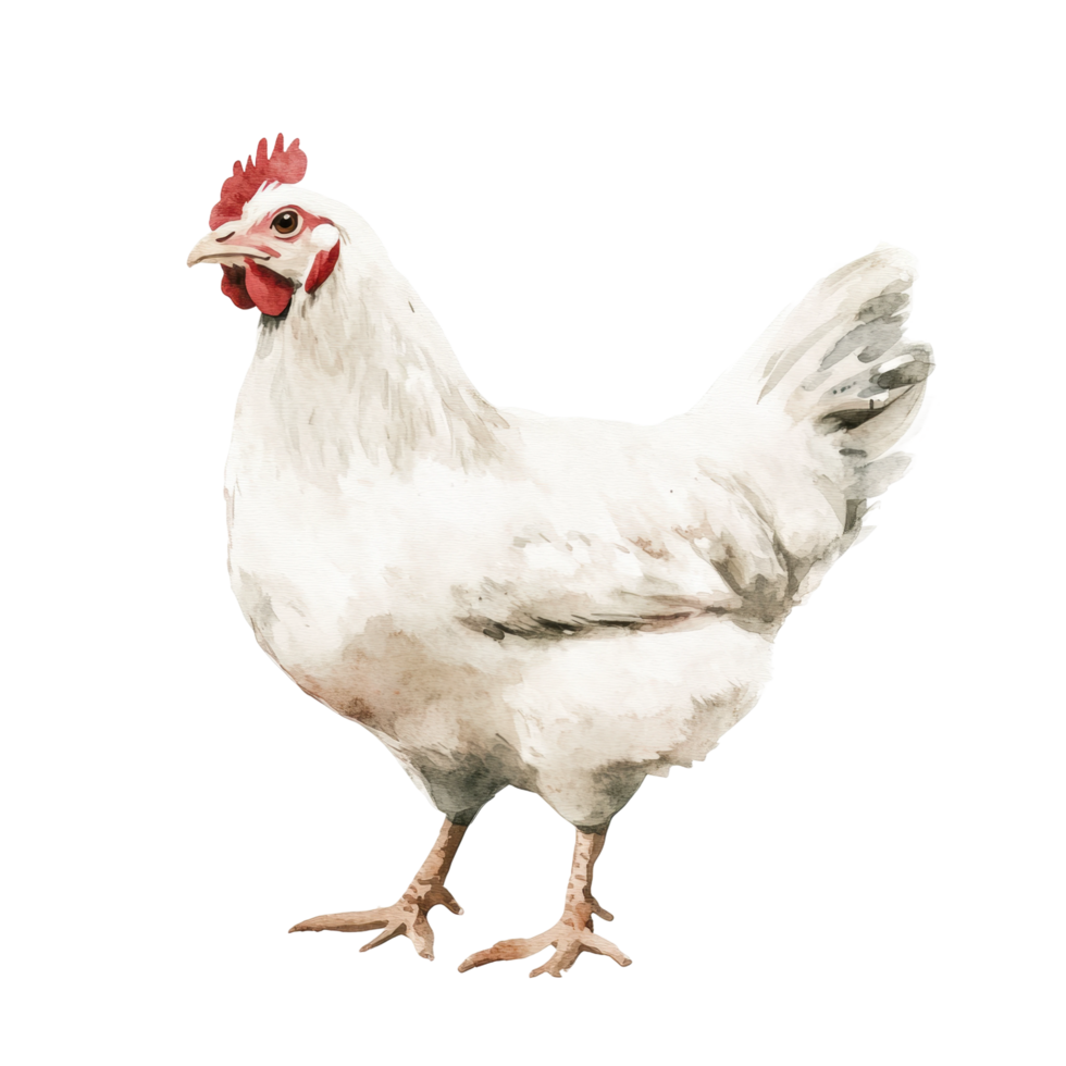 Realistic white chicken illustration with red comb and wattles png