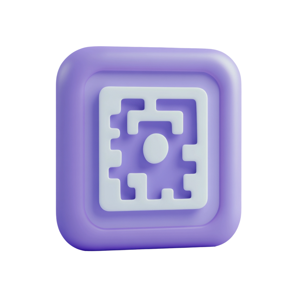 Abstract purple qr code icon design in 3d style png