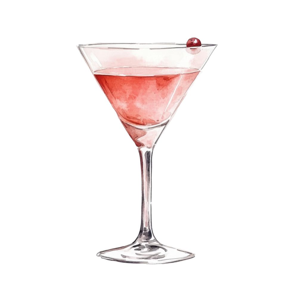 Elegant martini glass with red cocktail and cherry garnish png