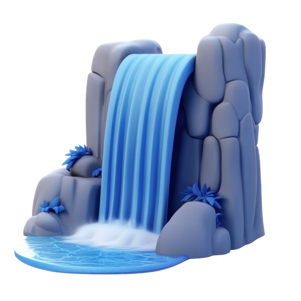 Stylized waterfall with blue flowing water and rocks png