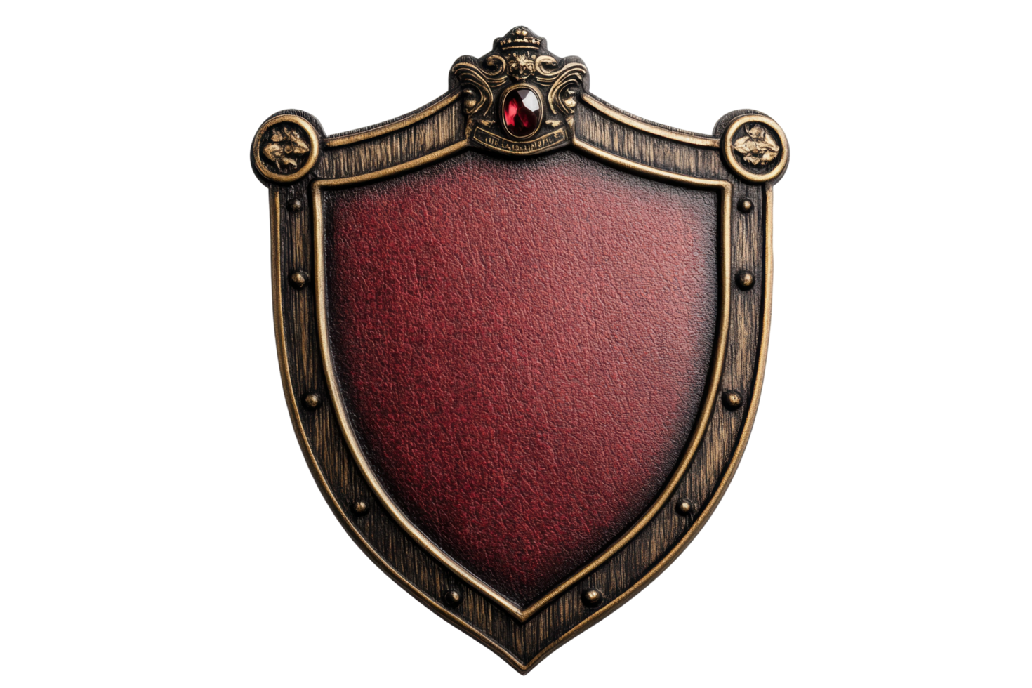 Vintage shield emblem with red center and ornate details png