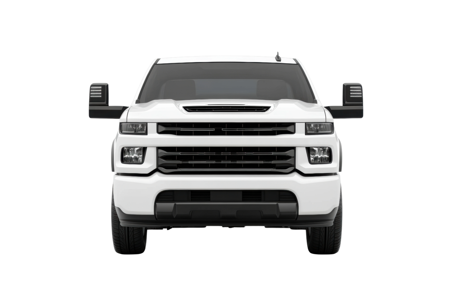 Front view of a modern white pickup truck with distinctive grille and headlights png