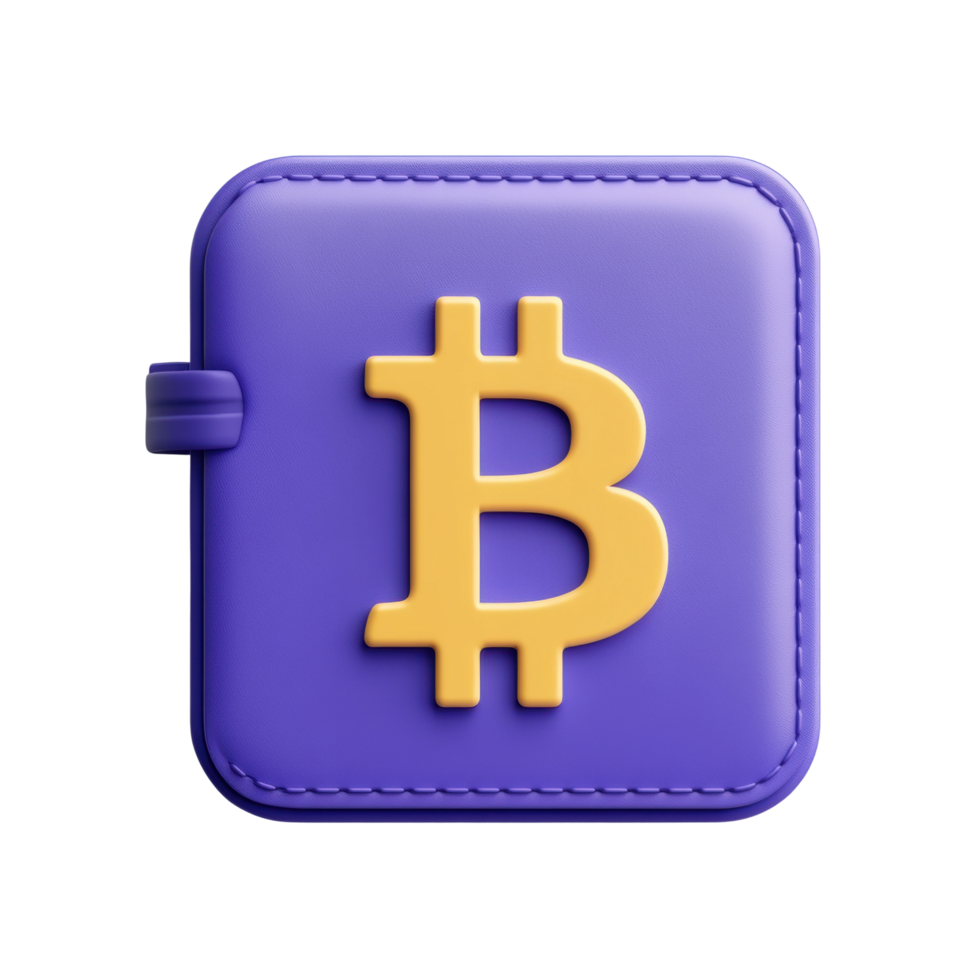 Purple digital wallet featuring prominent bitcoin symbol png