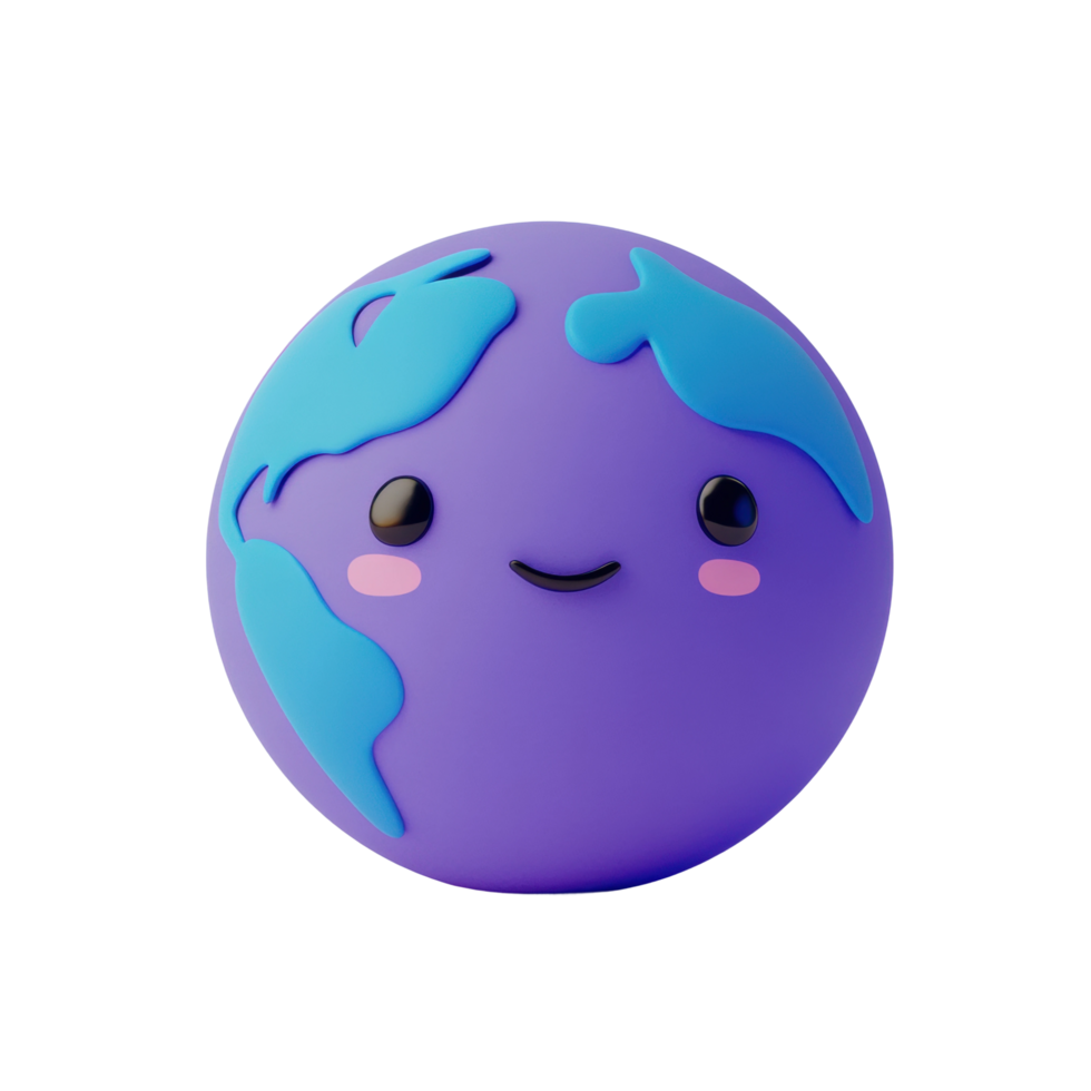 Cute smiling planet earth cartoon character with blue continents png