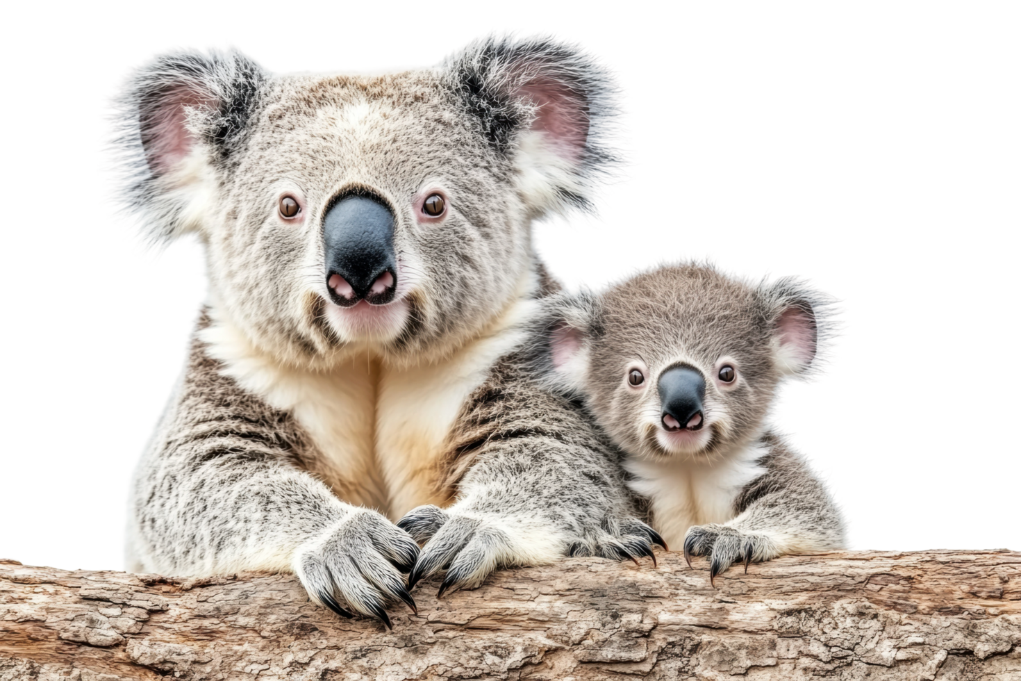 Koala and joey resting together on tree branch png