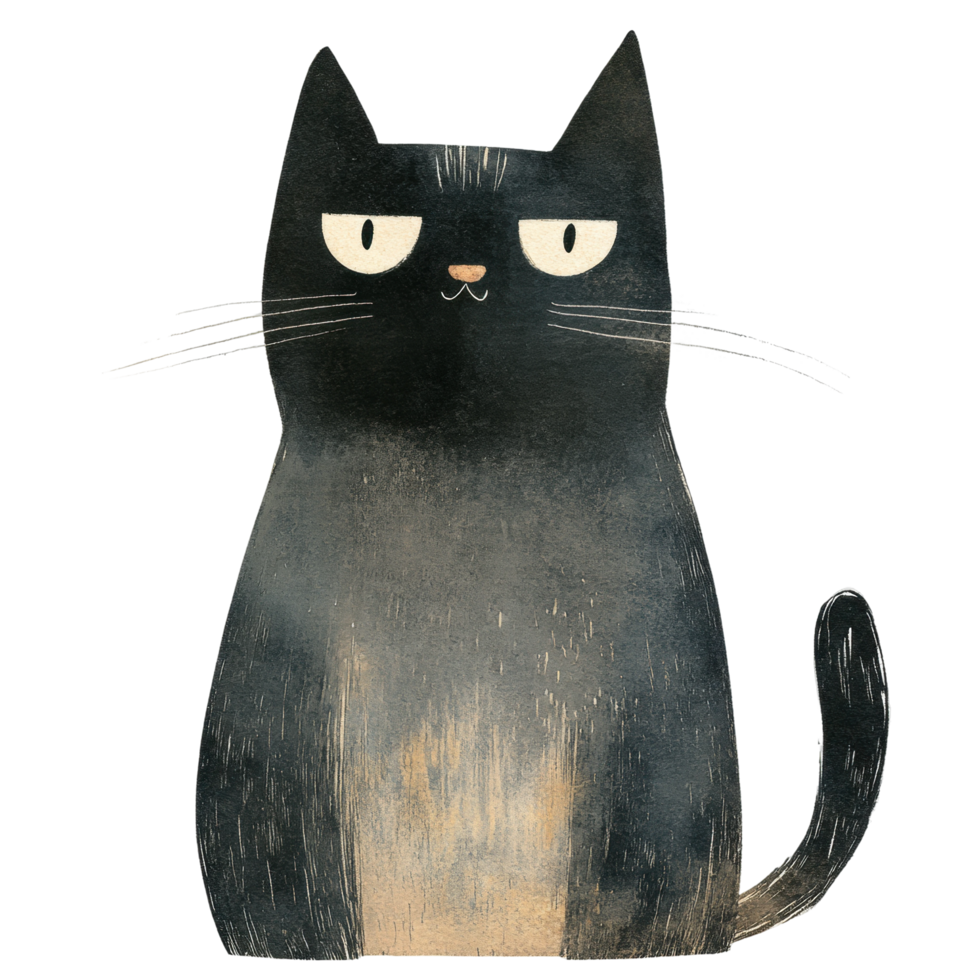 Illustrated cat with whiskers and curious expression png