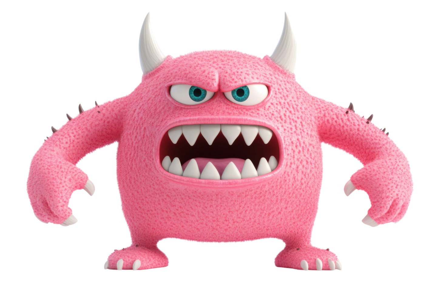 Fierce pink monster with horns and sharp teeth roaring aggressively png