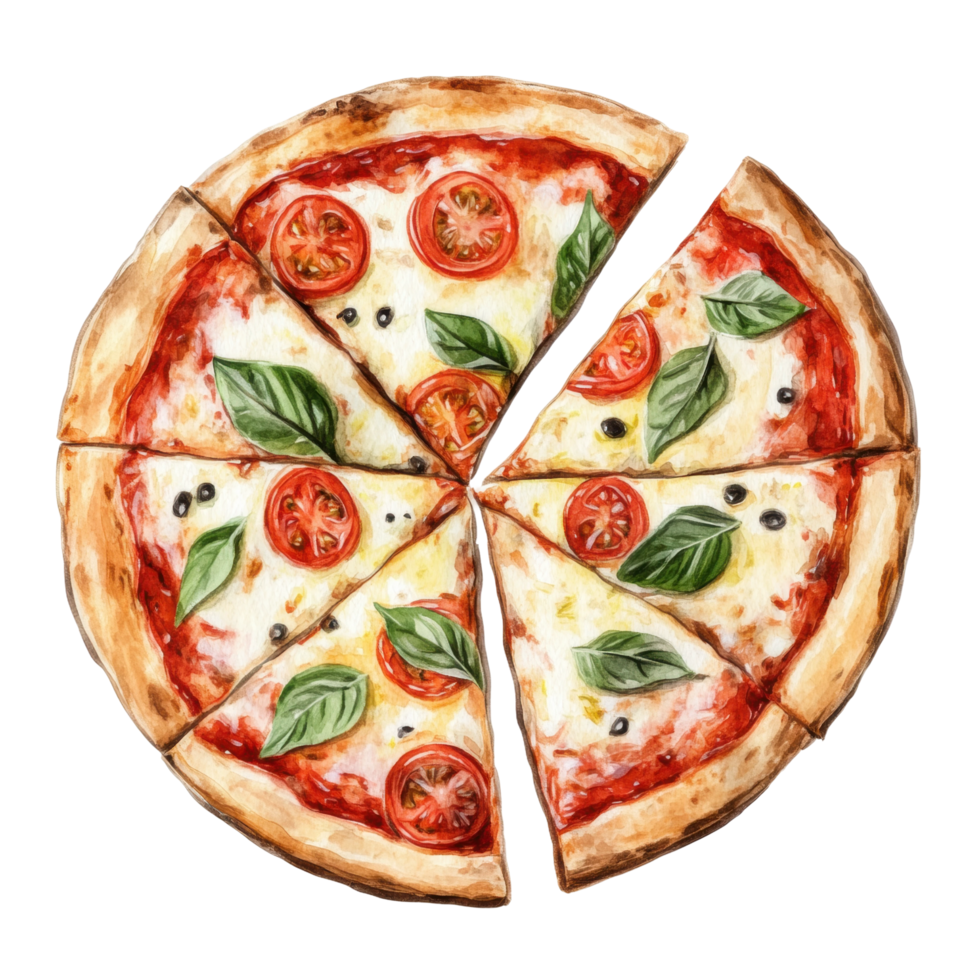 Delicious margherita pizza with fresh tomatoes and basil garnish png