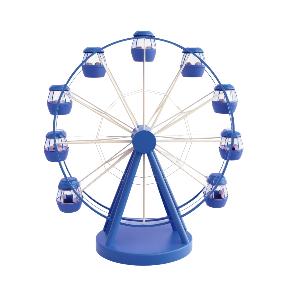 Blue ferris wheel with white gondolas on display png