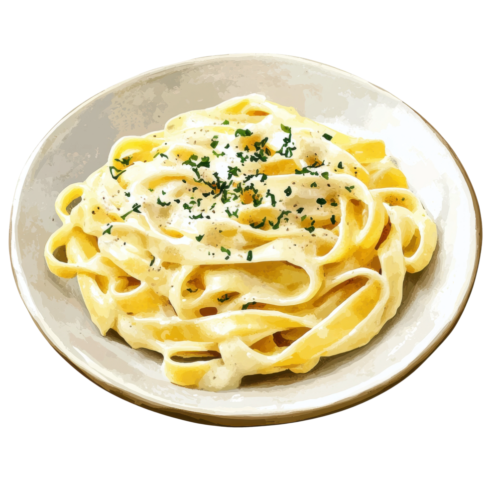 Creamy fettuccine alfredo garnished with fresh parsley png