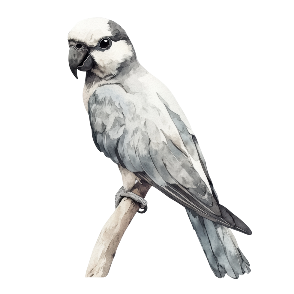 Watercolor parrot perched on branch with realistic feathers png