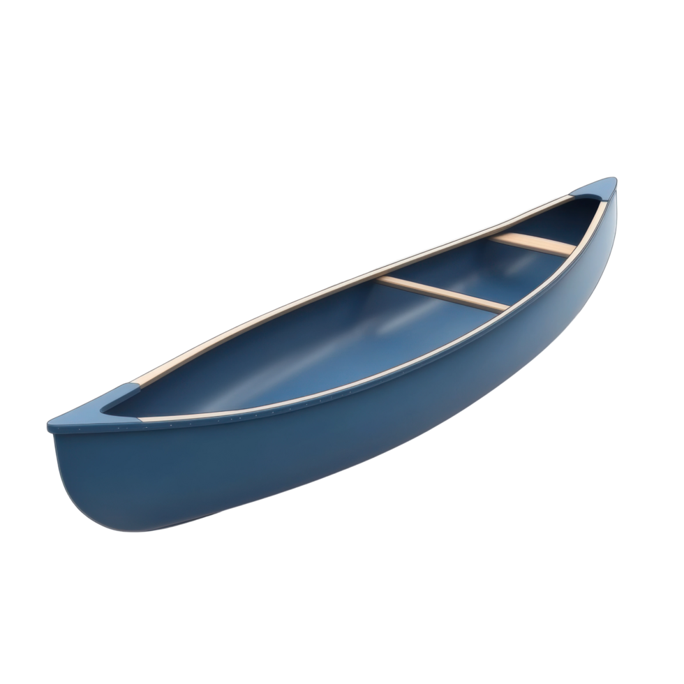 Sleek blue canoe with wooden accents png