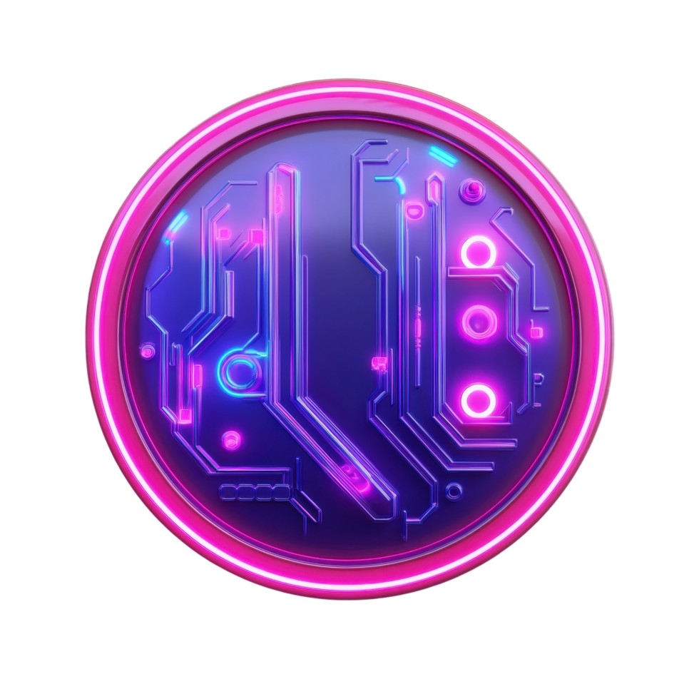 Futuristic neon circuit emblem with glowing tech design png