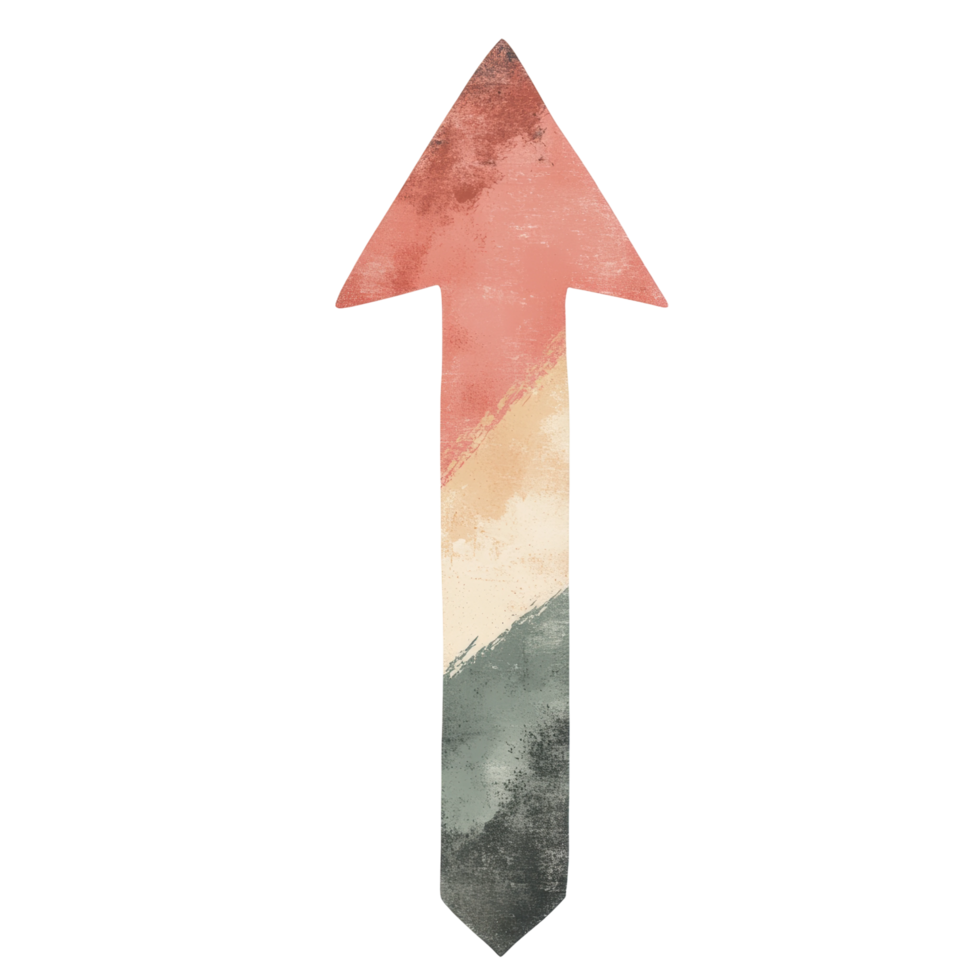 Artistic textured arrow pointing upward in earth tones png