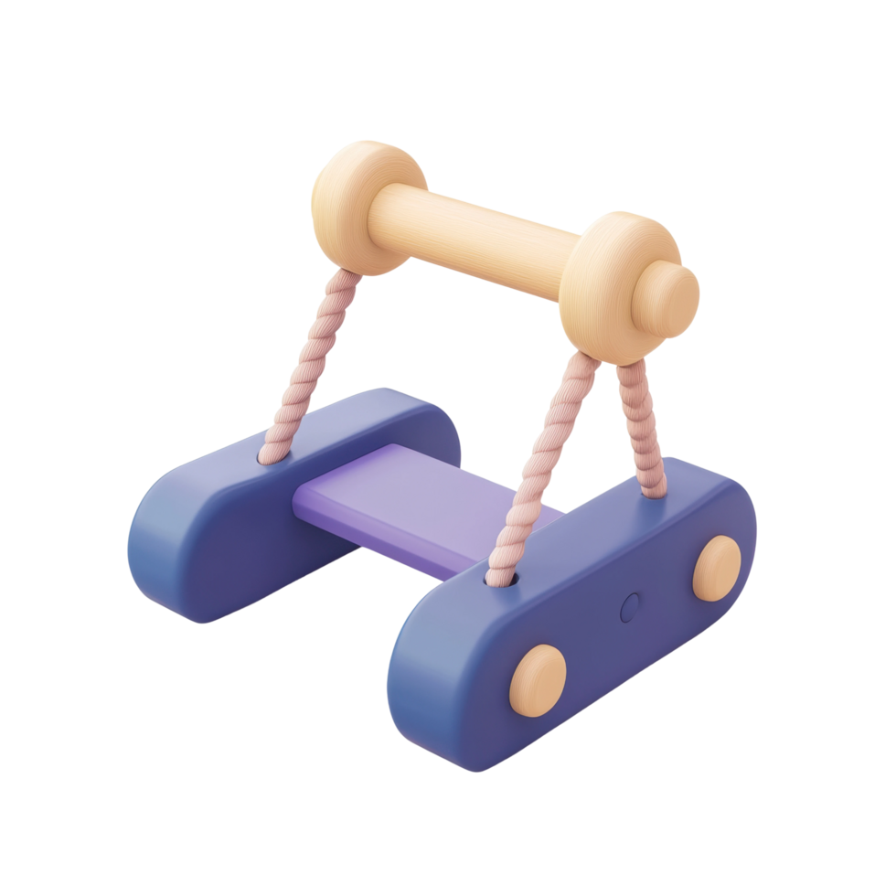 Abstract purple and beige toy carriage with ropes and wheels png