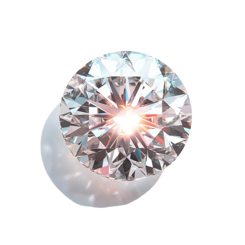 Sparkling round-cut diamond with reflective facets in close-up view png