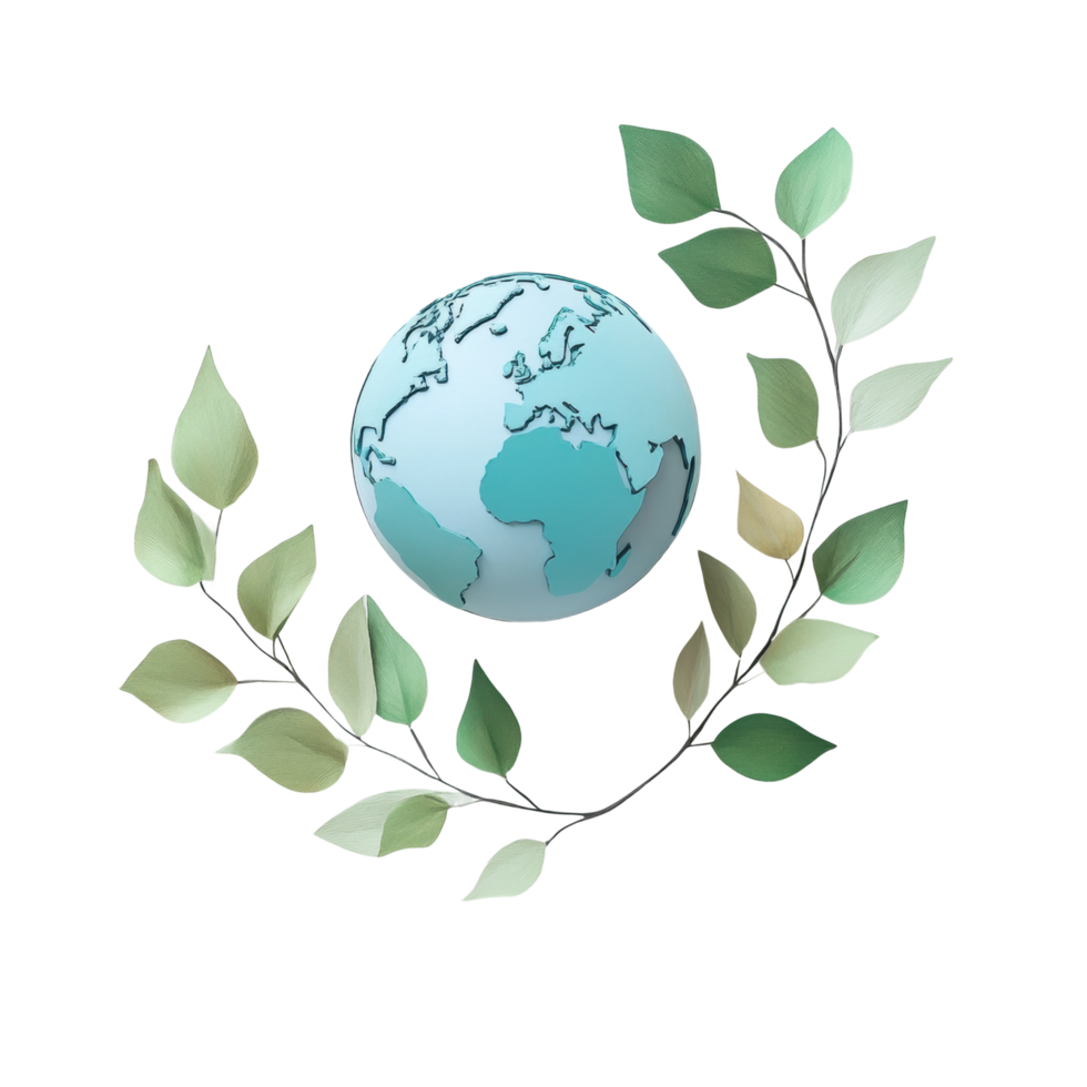 Earth encircled by green leaves symbolizing global environmental harmony png