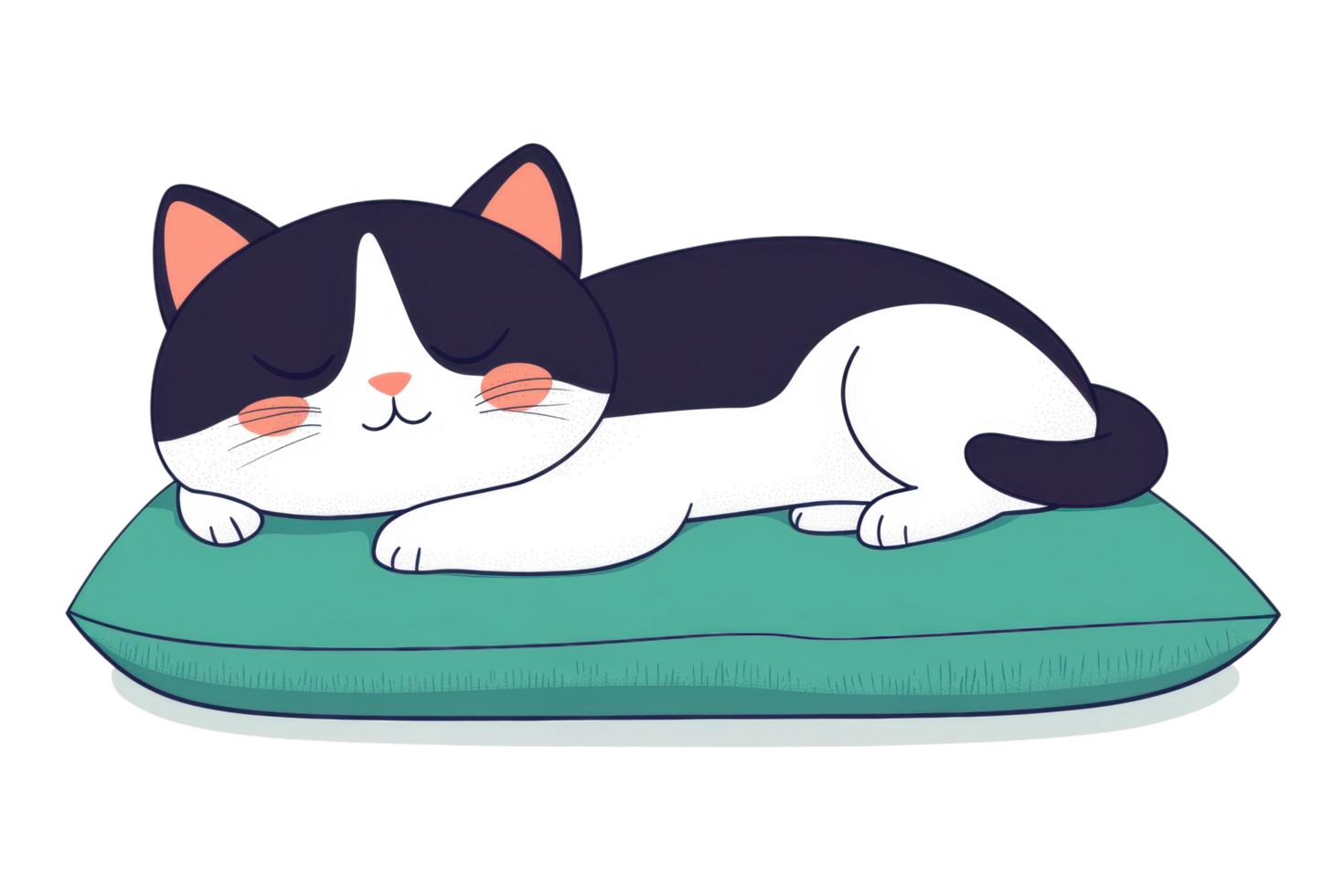 Sleeping cartoon cat resting comfortably on a pillow png