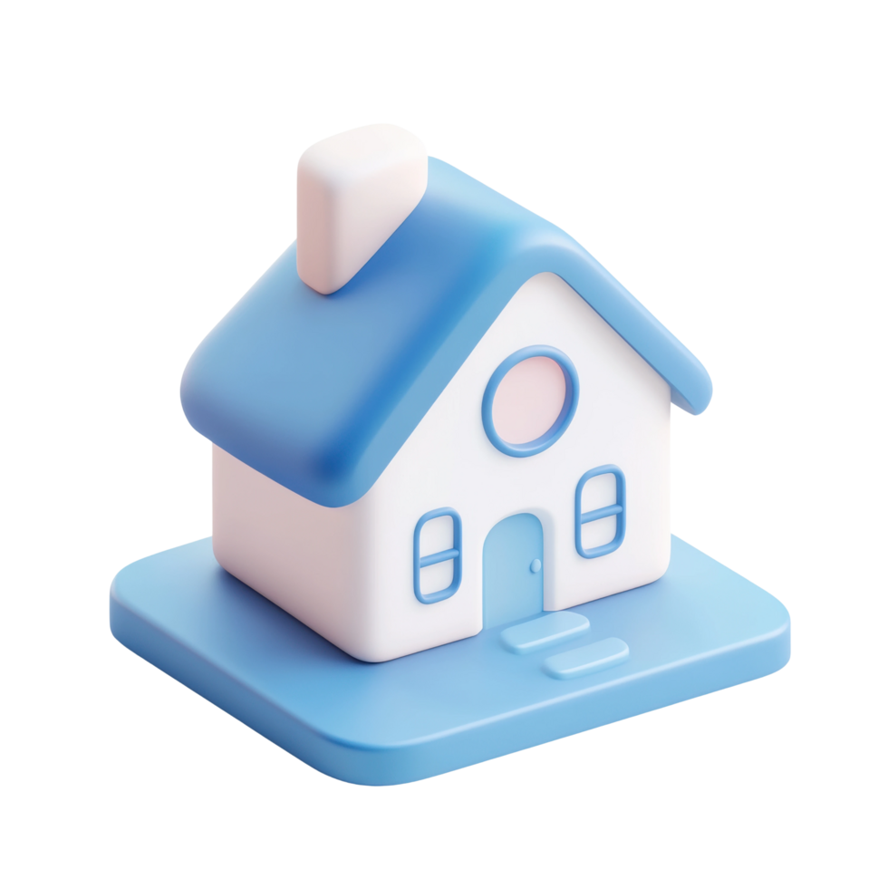Cute small blue roof house model with chimney png