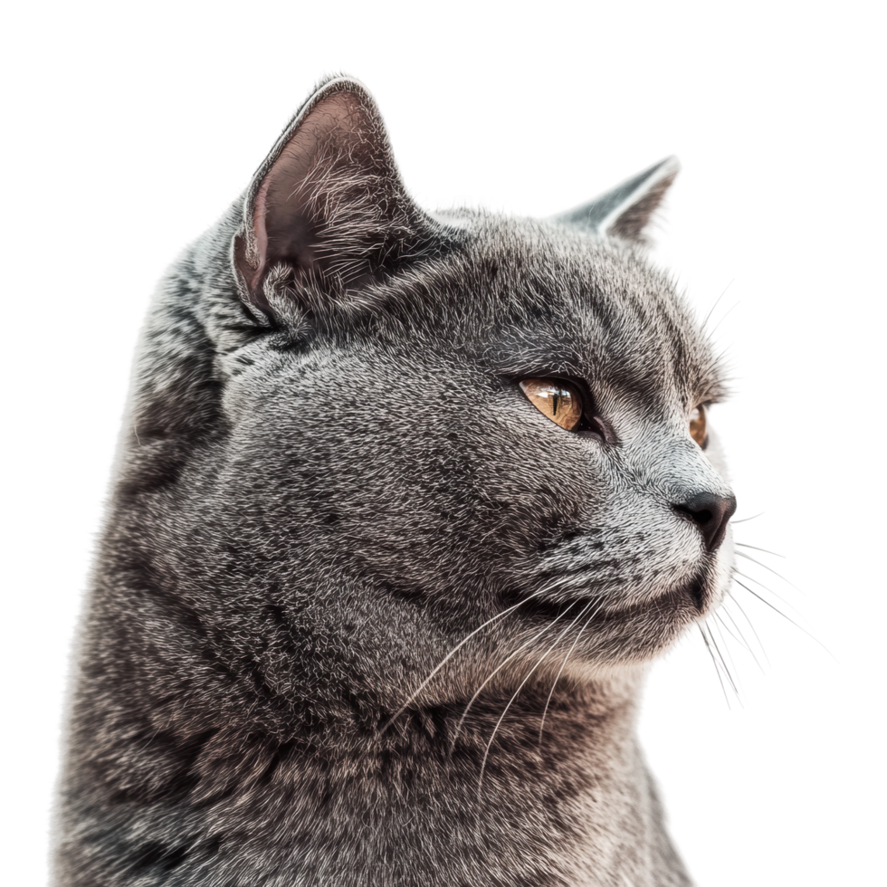 Profile of a majestic british shorthair cat with intense golden eyes png