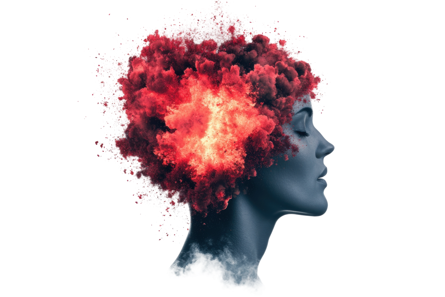 Profile of a female with exploding red cloud hair png