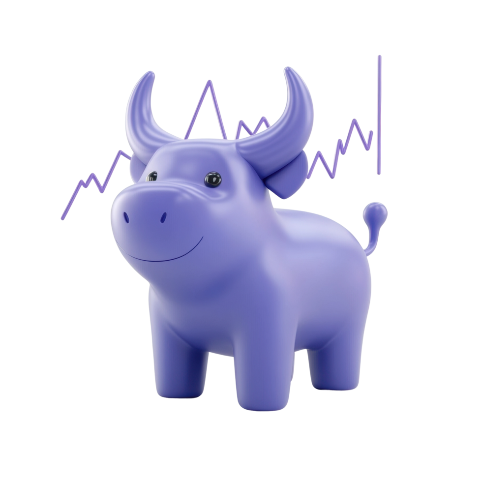 Purple bull figurine with financial graph for investment concepts png