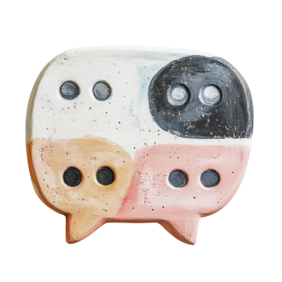 Abstract ceramic face sculpture with geometric shapes and textured surface png