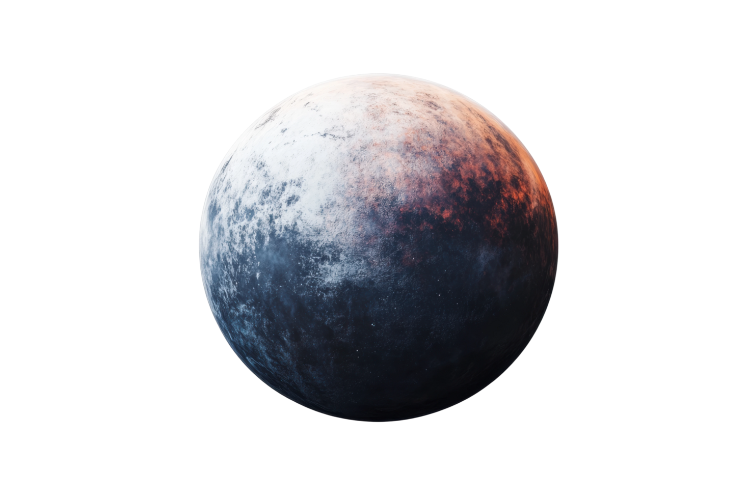 Frozen planet with icy craters and subtle surface color variations png