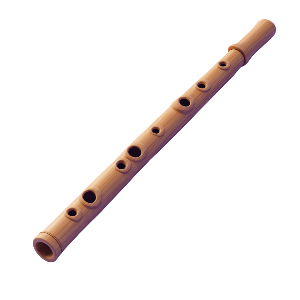 Wooden wind flute with multiple finger holes for musical performance png