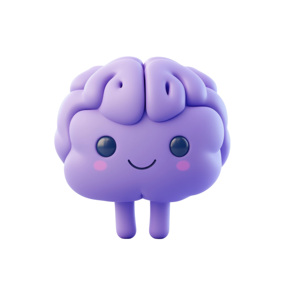 Cute cartoon style purple brain with a smiling face png