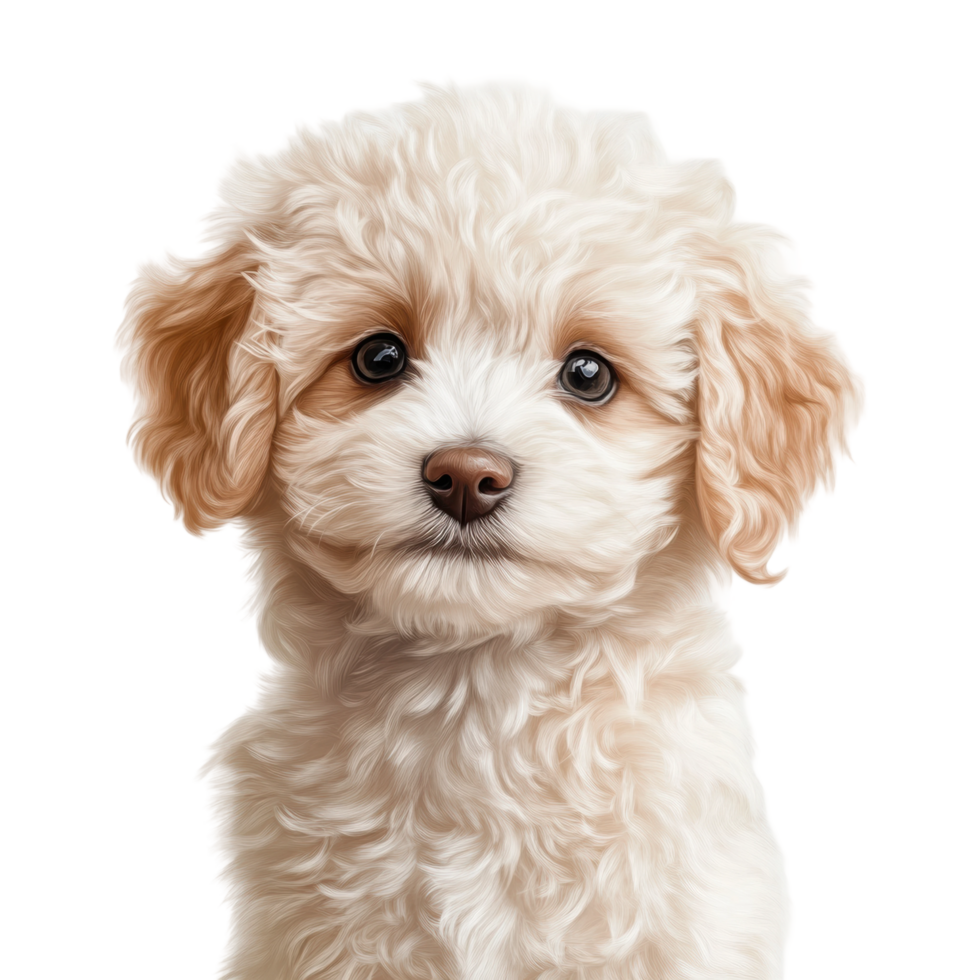 Adorable fluffy poodle puppy looking curiously with soft wavy fur png