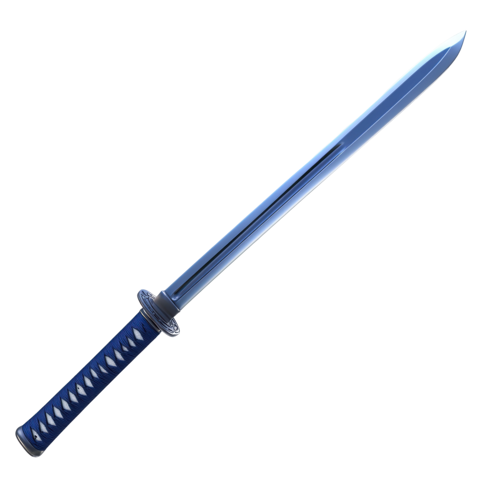 Traditional japanese katana sword with blue handle png